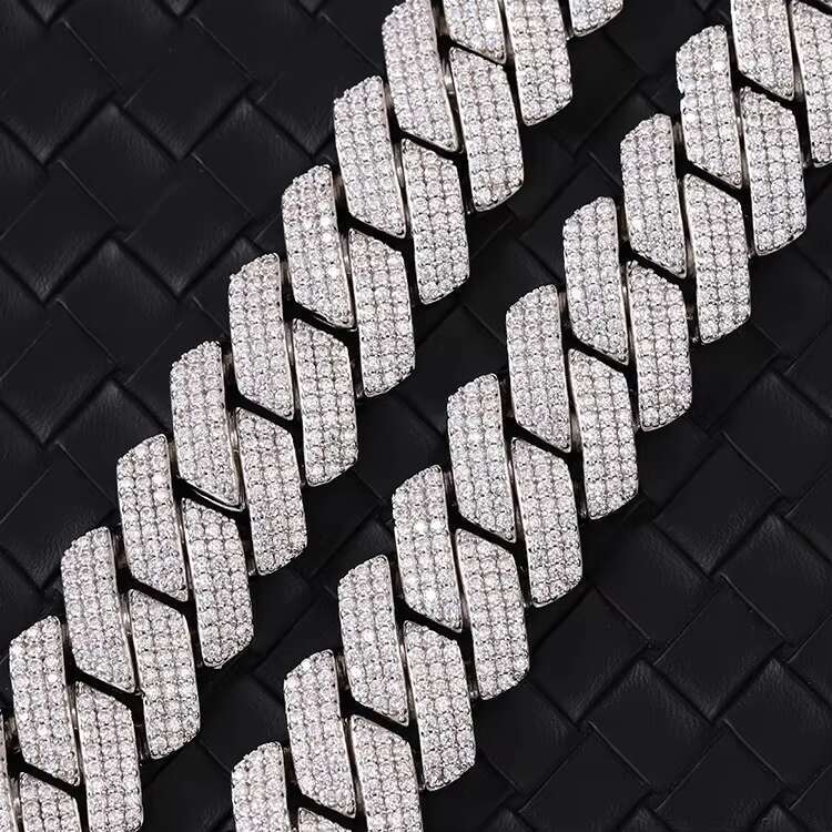 Fashion Jewelry Necklace 20mm Wide Cuban Chain Heavy Sterling Silver Iced Out Moissanite Cuban Link Chain for Man