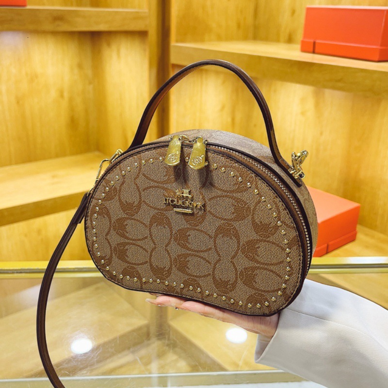 Designer High-End Versatile Small Round Fashion Box Handbag 2025 New Vintage Print Shoulder Light Luxury Women's Bag