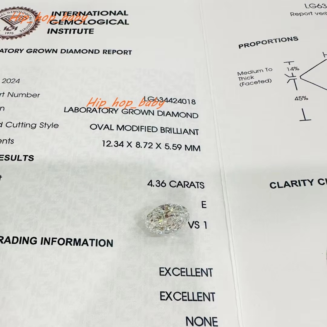 Double Jewelry Oval 4.36ct E Color VS1 Lab Diamond in Stock 1ct 2ct 3ct with Igi Certificate CVD Certified Diamond Wholesale