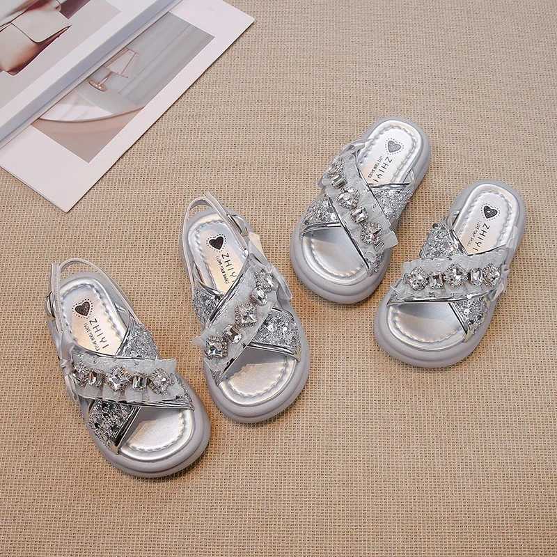 2024 Summer New Fashion Soft Comfortable Princess Lace Bowtie Elegant Rhinestone Cool Beach Sandals for Girls R250707