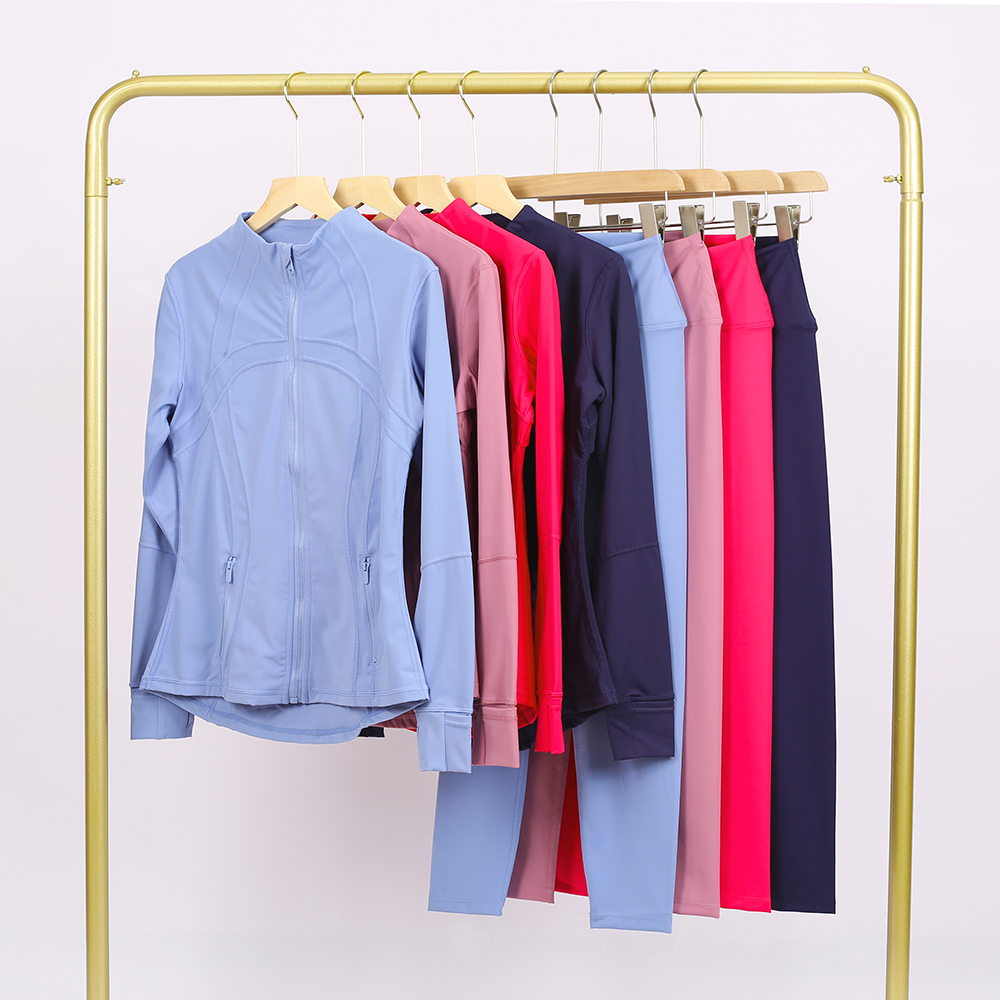 pantalones mujer two piece set women elastic yoga clothing Stand-up collar zipper quick-drying fitness exercise running long-sleeved yoga wear sets