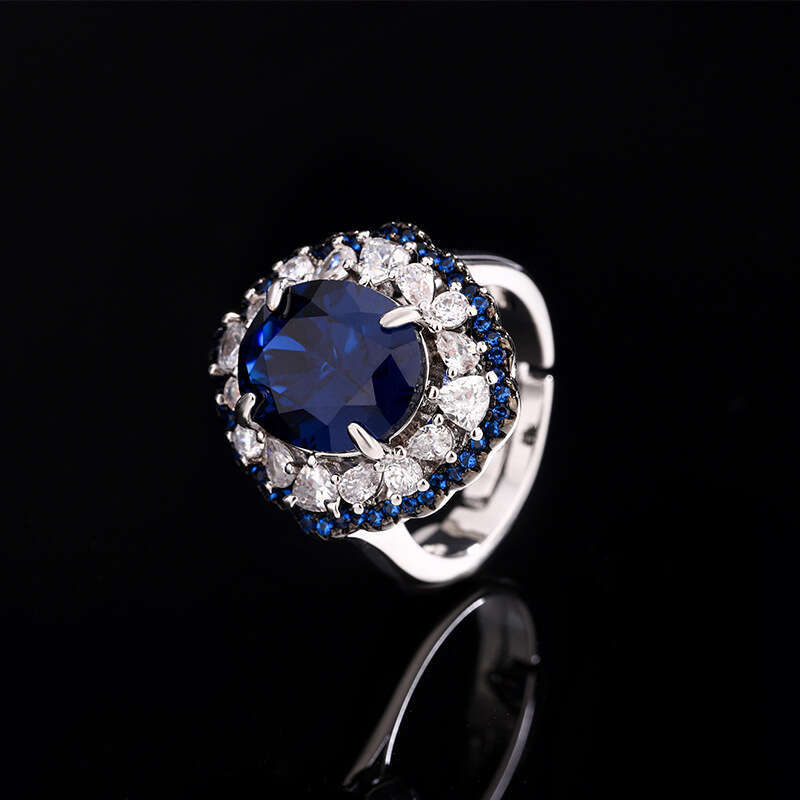 New Two-Tone Electroplated Black And Royal Blue Set Personality Ring For Elegant Pendant Necklace Colorful Gemstone Earrings High-End Women 65D