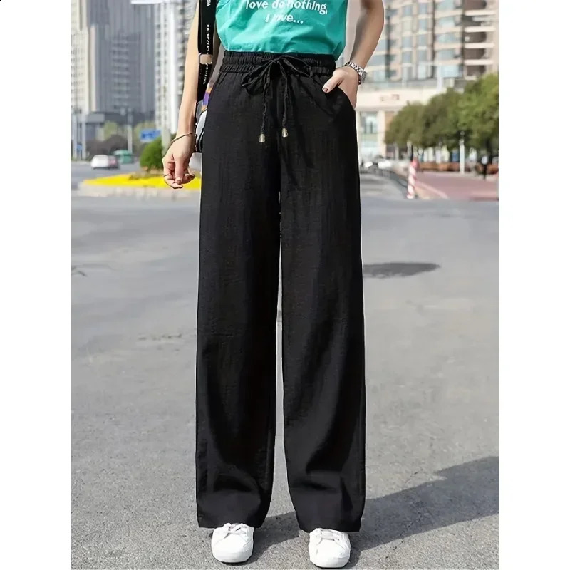 Autumn Womens 1XL5XL Plus Size Fashionable Leg Pants Solid Color High Waist Wide Casual Lace Up Loose Slimming 250628
