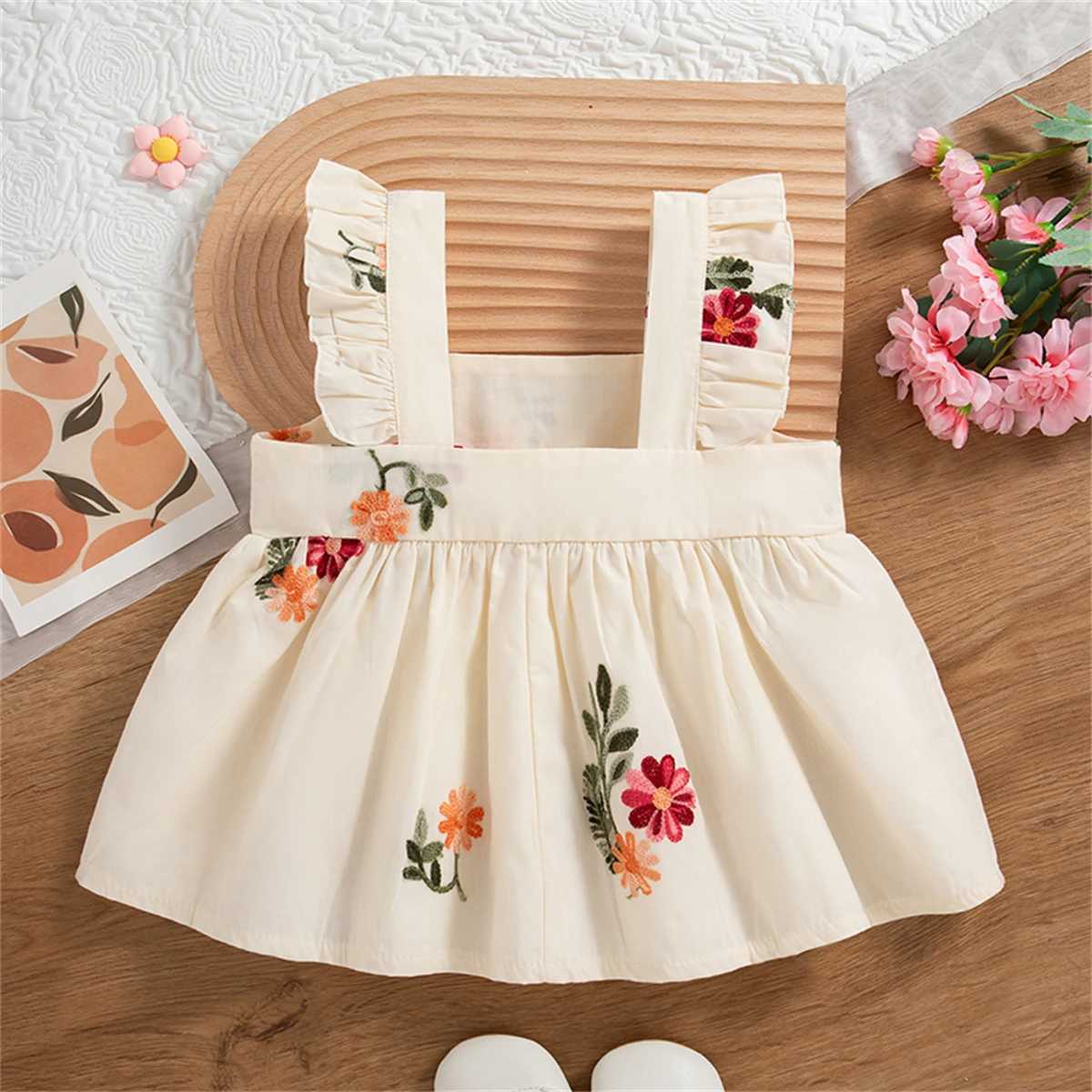 Baby Girl Summer Dress Flower Embroidered Sleeveless Princess Dress Cotton Small Flying Sleeve Casual Dress R250707