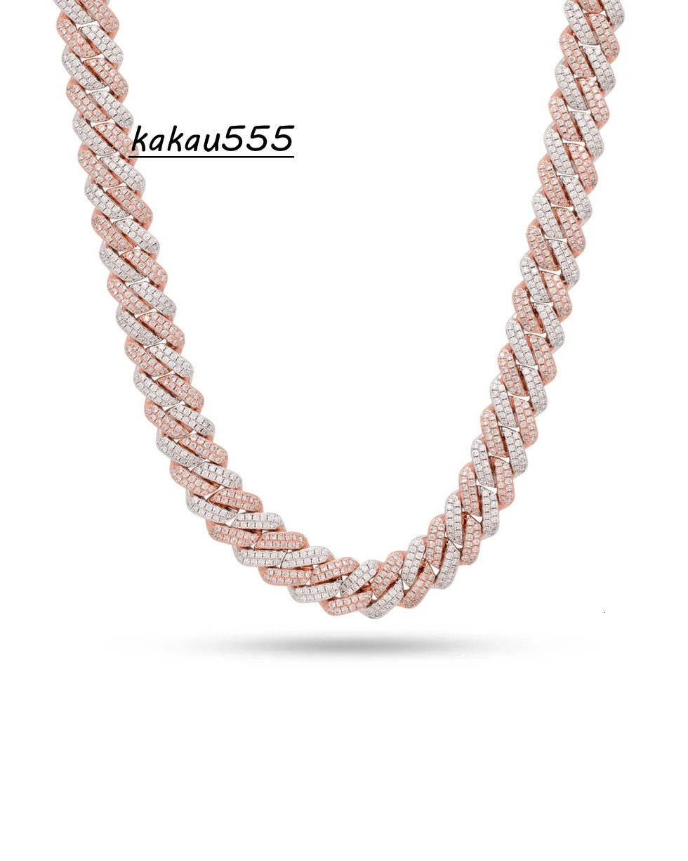 Rose Gold Luxury Fully Iced Moissanite Diamond Cuban Link Chain VVS Studded Diamond Tester Check Silver Jewelry