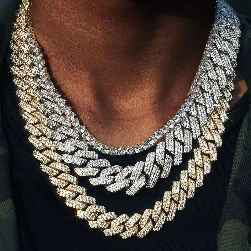 Wholesale Iced Out Jewelry Moissanite Cuban Link Chain Necklace 925 Sterling Silver Vvs Diamond 14K Gold 10Mm 16Mm 20Mm for Men