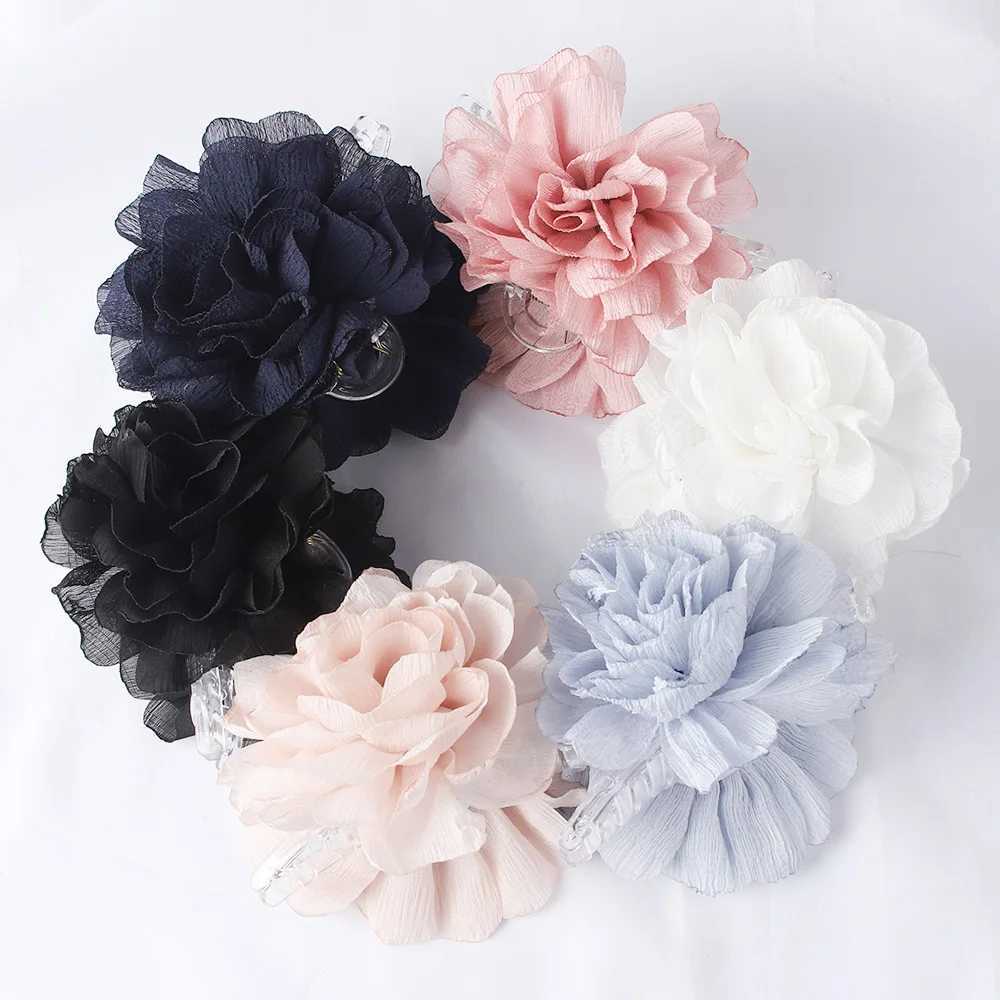 Fabric Big Flower Hair Claw Clips Women Girls Soft Chiffon Flowers Ponytail Holder Hair Clips Barrette Fashion Hair Accessories Y250707