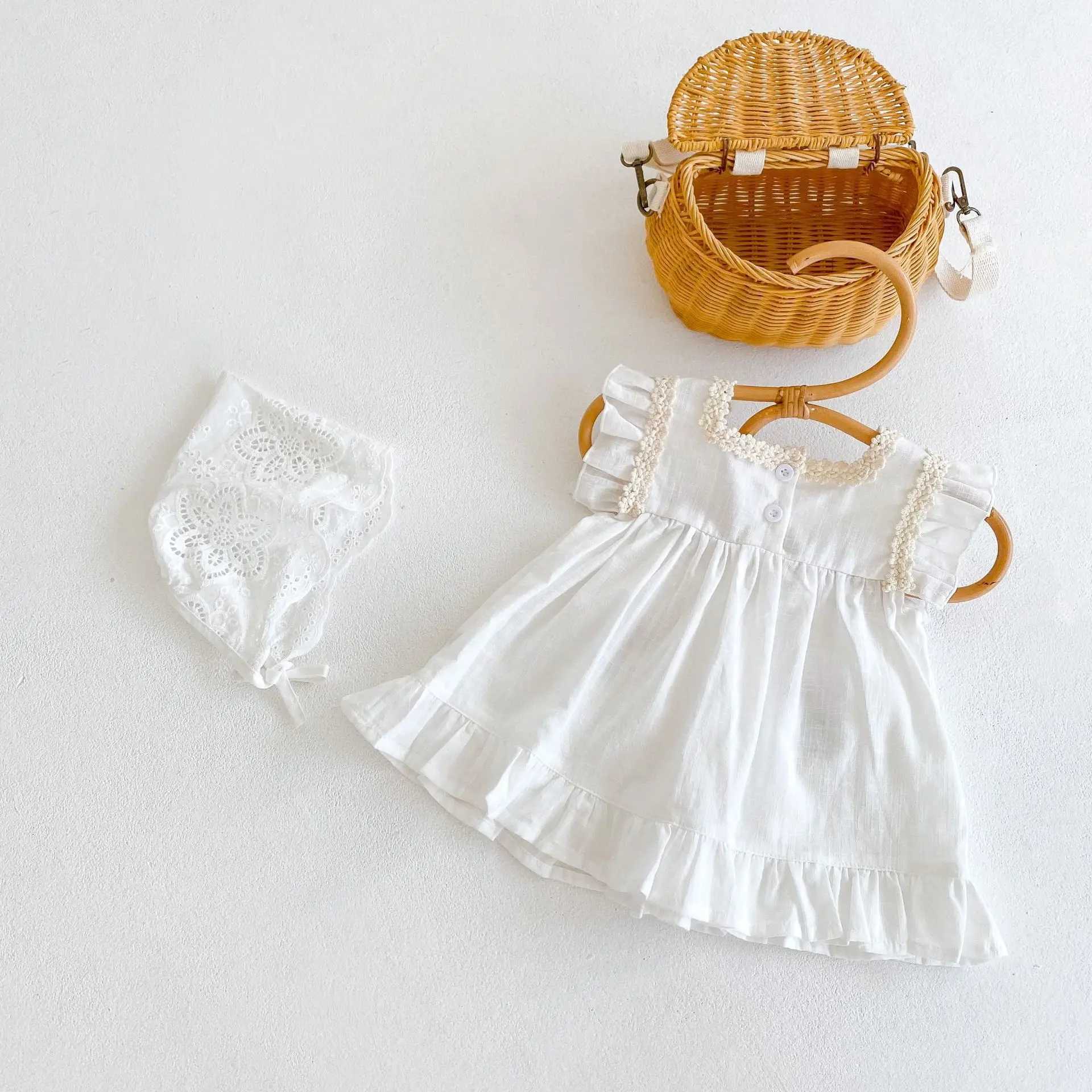 Summer new baby clothes for 0-3 years old baby girl dress exquisite flower embroidery short-sleeved dress A-line skirt R250707
