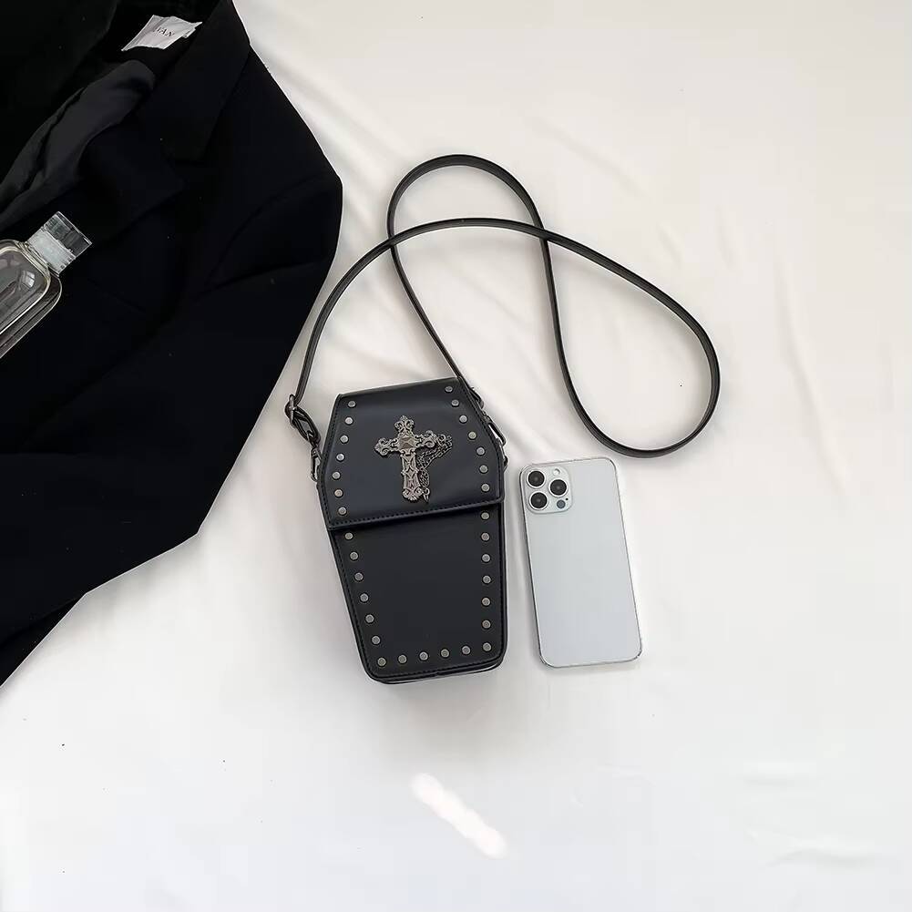 Gothic Crossbody for Women Coffin Shoulder Purse Cartoon Y2K Messenger Cellphone PU Leather Halloween Gift Phone Bag ddmynov