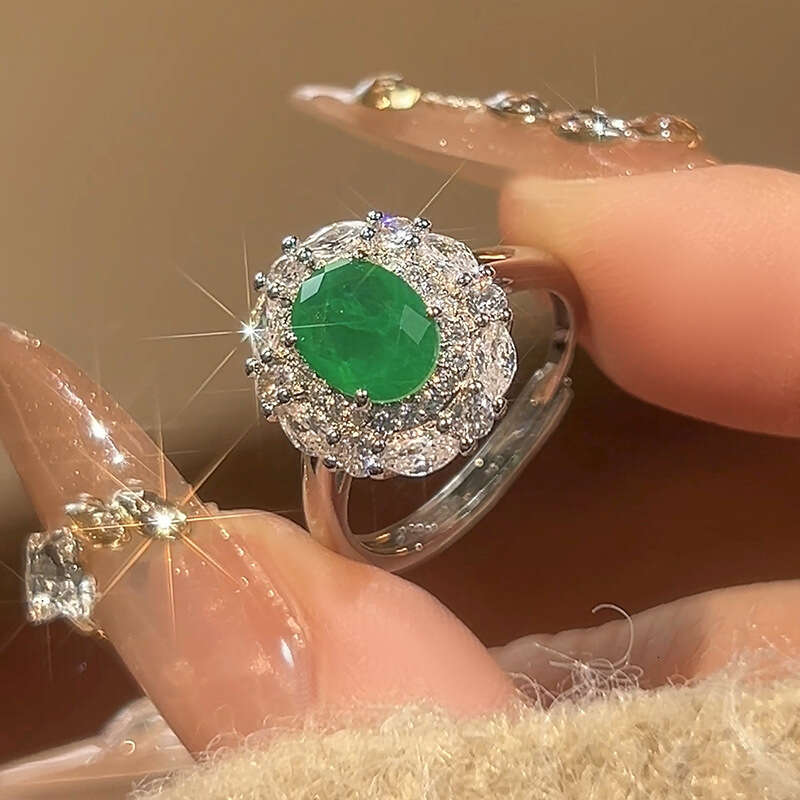 Huayoumei Jewelry New Set S Sier Needle Earrings Necklace Imitation Paraiba Emerald Women's Style D18