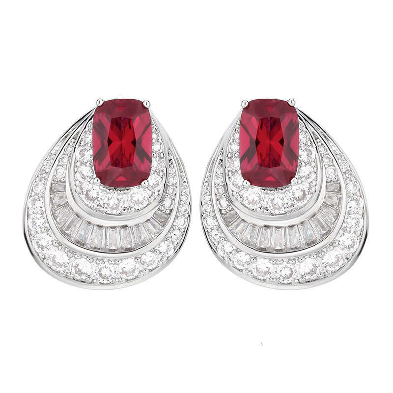 Palace Style Jewelry Zircon Earrings Red Elegant Versatile New Women's High-End E9f