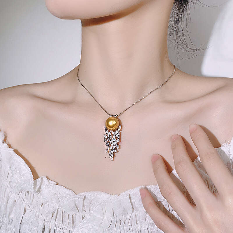 Necklace Imitation Natural South Sea Gray Elegant Australian White Pearl Versatile Fashion High-End Sense Women's Style 3C3