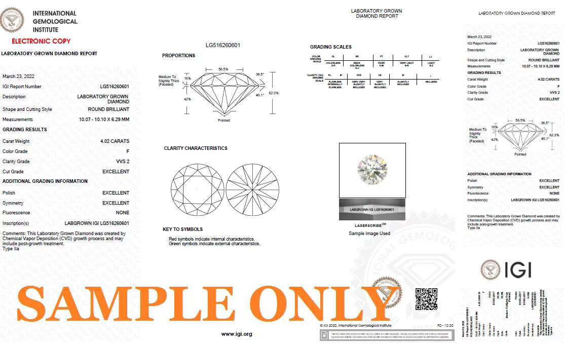 Lab Grown Diamond Synthetic Lab Grown 4 Carats HPHT CVD White Loose Polished Diamond IGI Certified Round Shape Diamond
