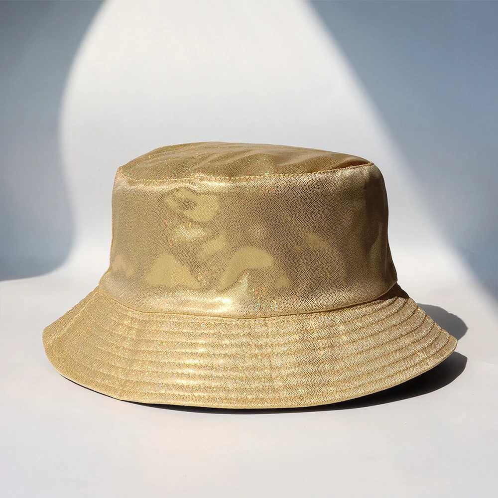 2023 Laser Colored Fishermans Hat for Men Women Bright Leather Bucket Hat Can Be Worn on Both Sides Sunshade Hat Fashion Hat Y250707