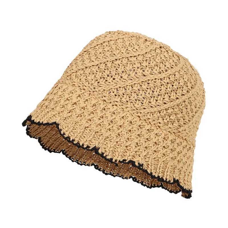 Summer Bucket Hat for Women Korean Style Solid Color with Edge Straw Beach Fisherman Hat Fashion Sunshade Outdoor Cap Gift Y250707
