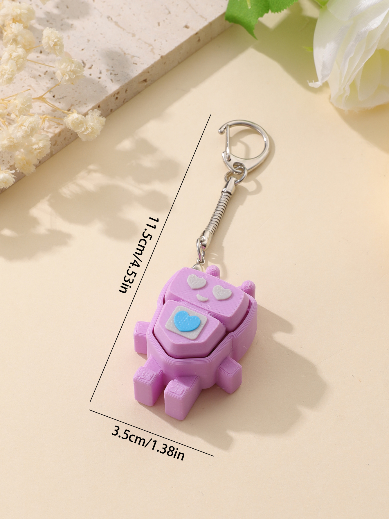 3D printed robot keychain - an adult stress relief toy with a portable anxiety-reducing gadget featuring a clickable keyboard design