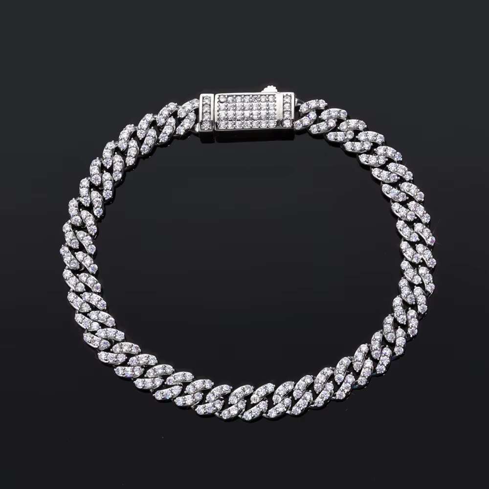 NUOYA Hip Hop Jewelry 6mm Miami Cuban Link Chain Fully Iced Out Diamond Cuban Link Chain Bracelet Mens Jewelry