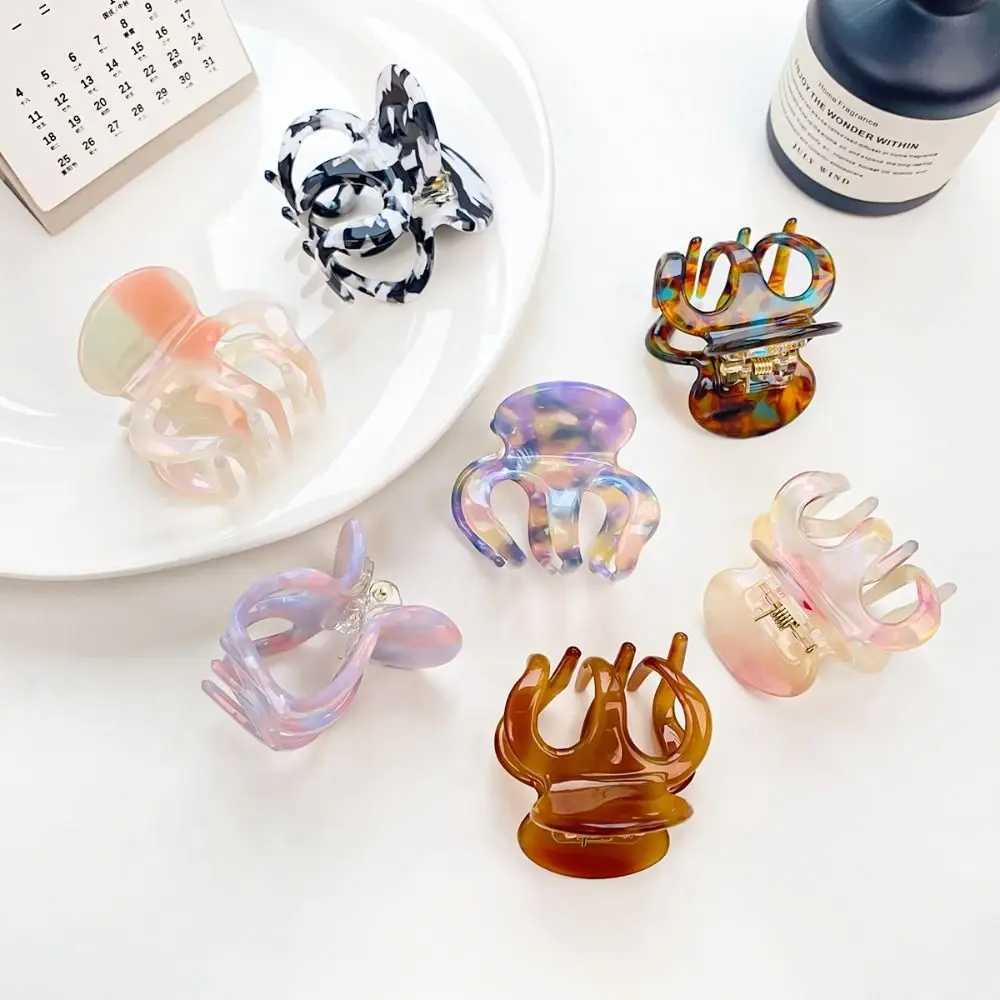 Korean Retro Mini Hair Claw Pumpkin Small Grab Clip Acetate Hair Clips Shark Clip High Ponytail Fixing Artifact Hairpin Headwear Y250707