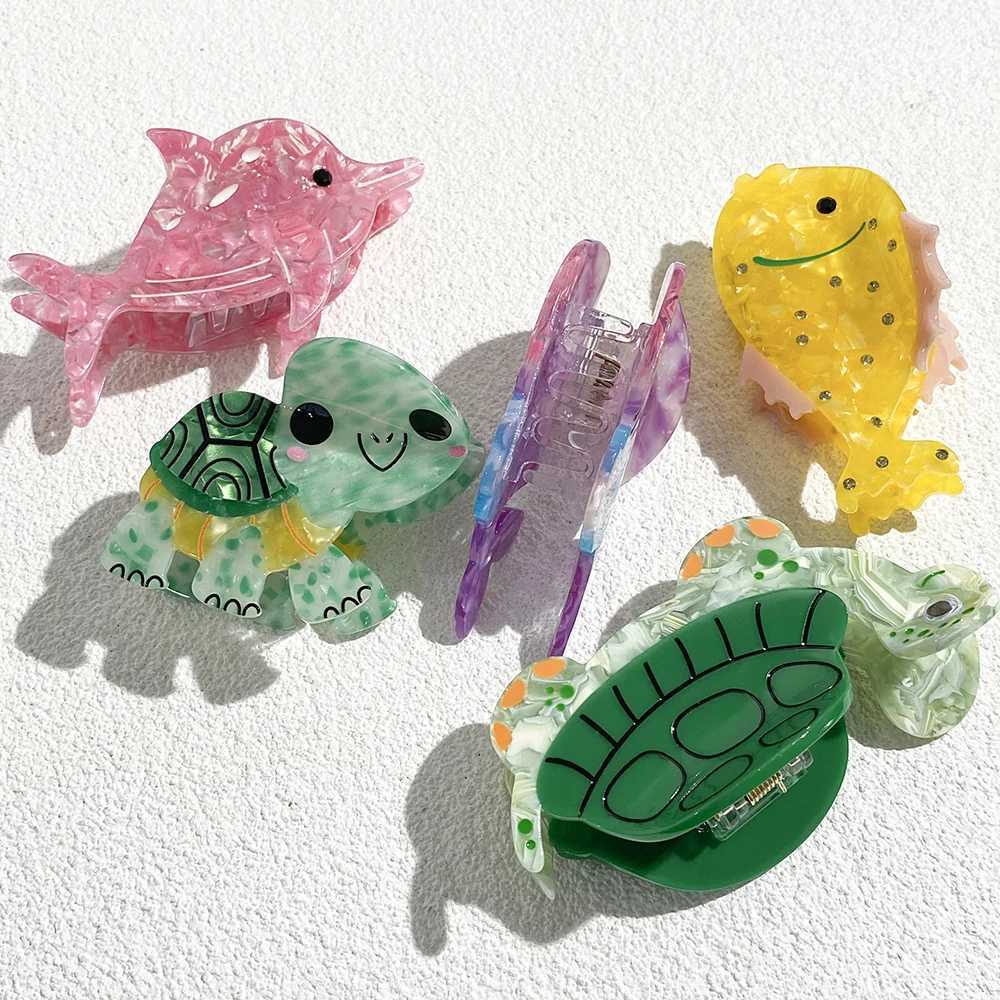 Creative Marine Animal Hair Claw Clip For Women Girls Acetate Turtle Whale Tropical Fish Non-slip Ponytail Barrettes Accessories Y250707