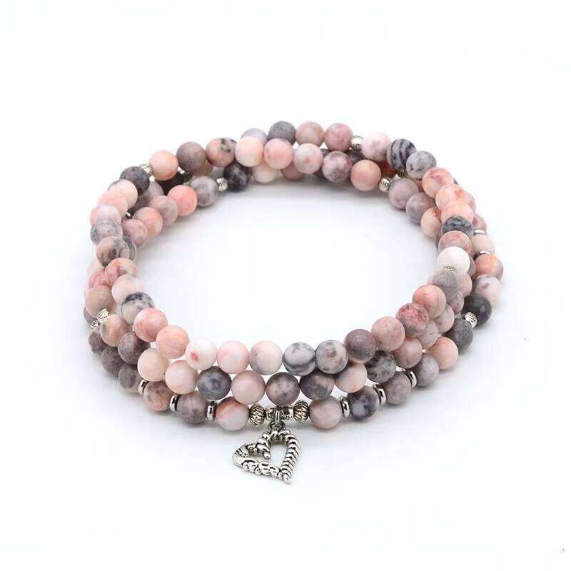 108 Healing Pink Zebra 8MM Boho Bracelet Handmade Natural Stone Beads Mala Necklace Wholesale
