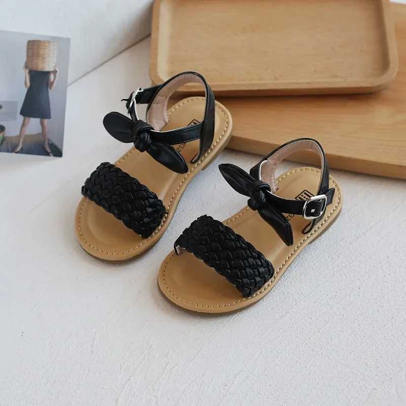 21-30 Inch Bowtie Braided Soft Girl Sandals Inafnt Children Sliders Bohemia Style Classic Fashion Open Toe Non-slip Kids Flats R250707