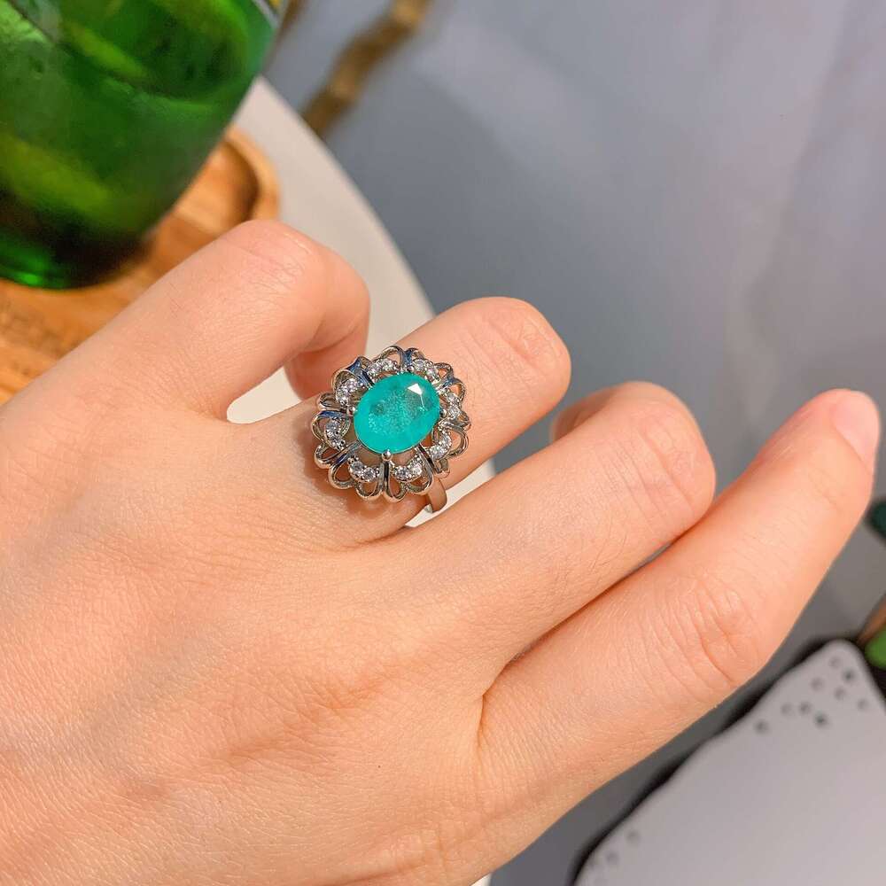 Hua Youmei Imitation Natural Paraiba Necklace Wedding Evening Jewelry Three-Piece Set Earrings Ring 196
