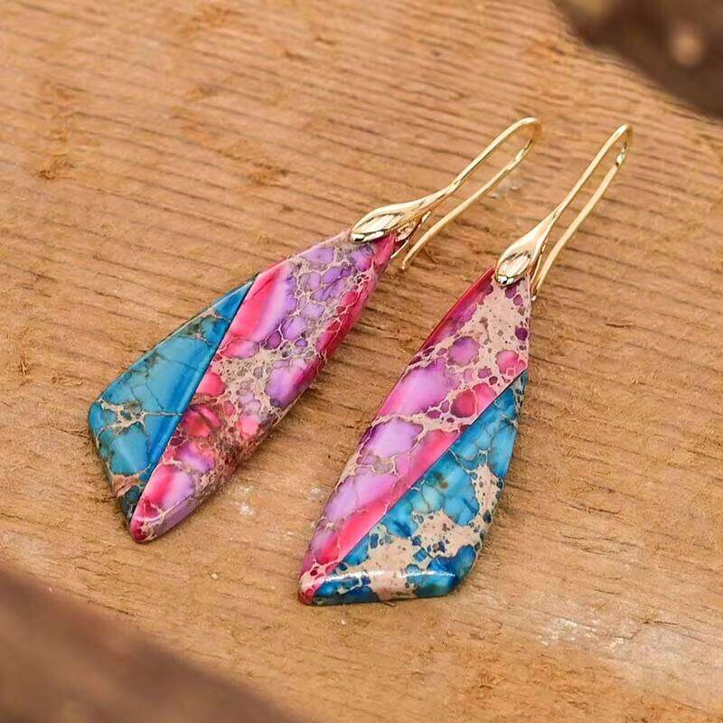Elegant Bohemian Triangle Natural Stone Mixed Color Earrings
