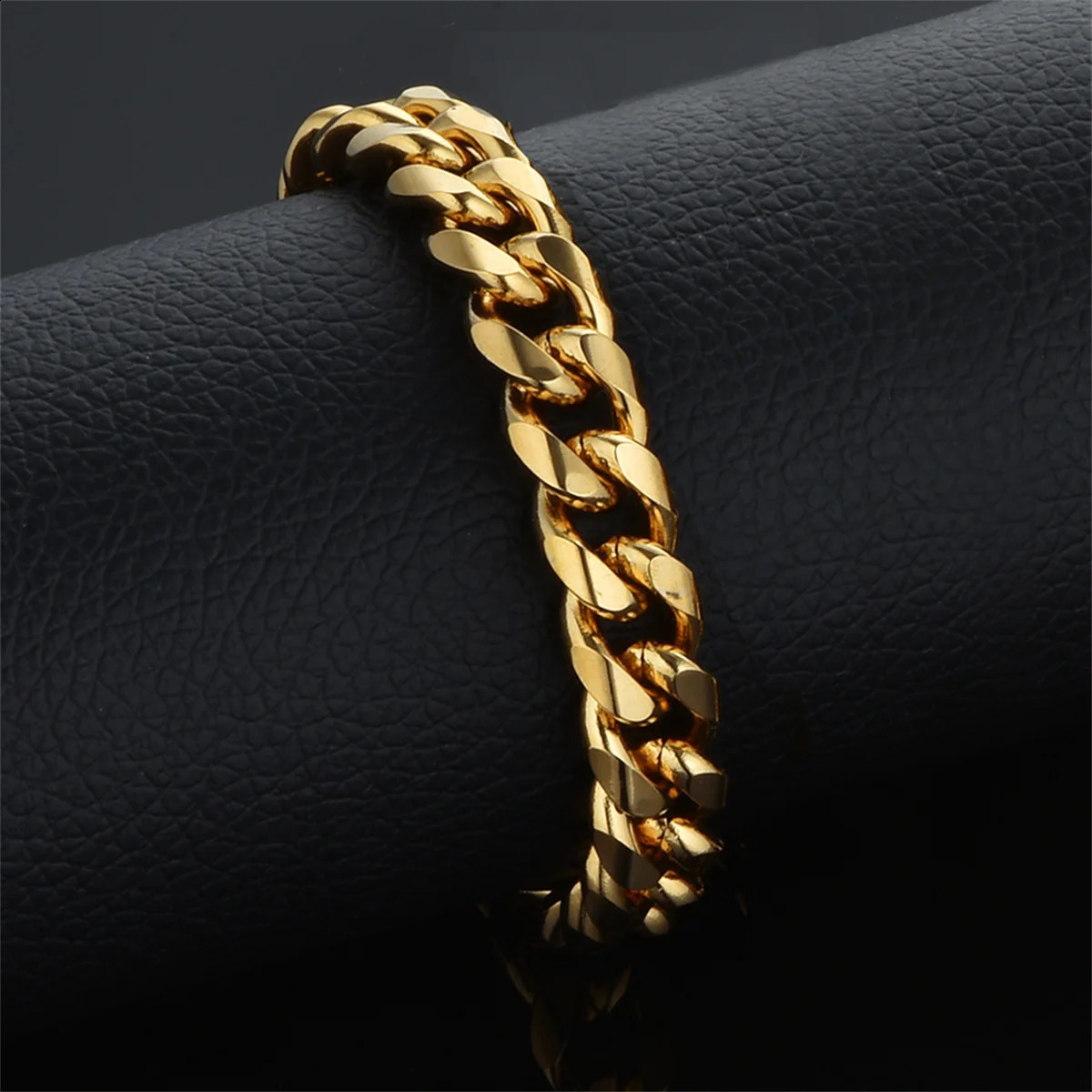 10mm Punk Miami Cuban Link Chain Bracelet for Men Gold Silver Color Stainless Steel Heavy Hand Chains Mens Jewelry Gift 250707