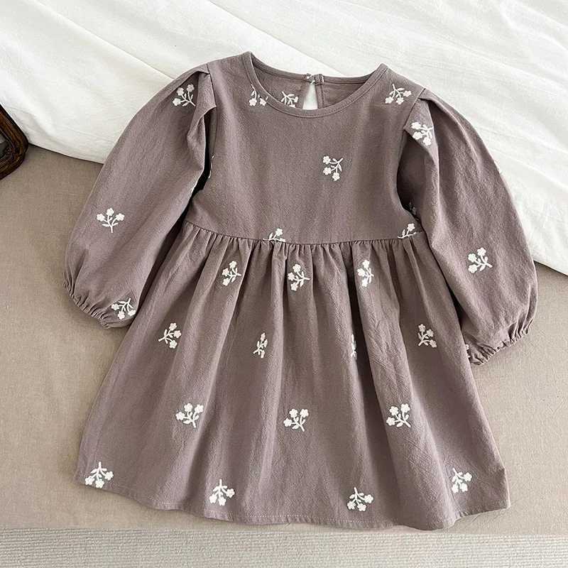2-7 Years Casual New Flower Girl Dresses Kids Girls Dress Floral Kids Clothes Autumn Cotton Embroidery Baby Girl Princess Dress R250707