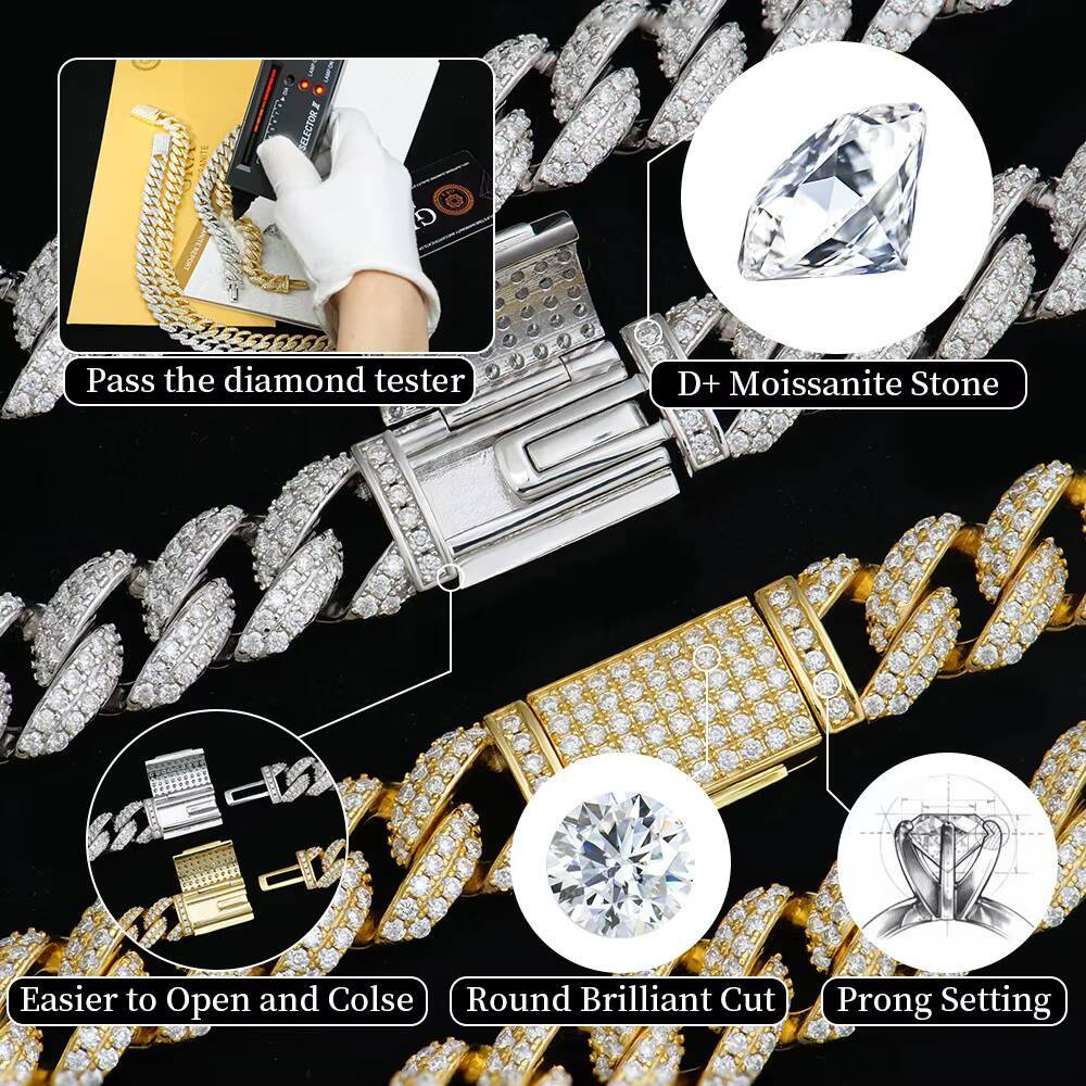 New Fashion Hip Hop Fine Jewellery Men's S Sier Cuban Moissanite Iced Out Chain Necklace