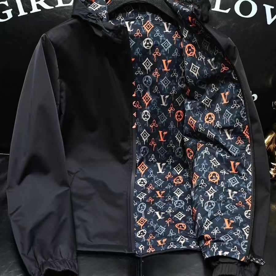 European light luxury double-sided fashionable jacket for men's spring and autumn new casual windproof hooded jacket