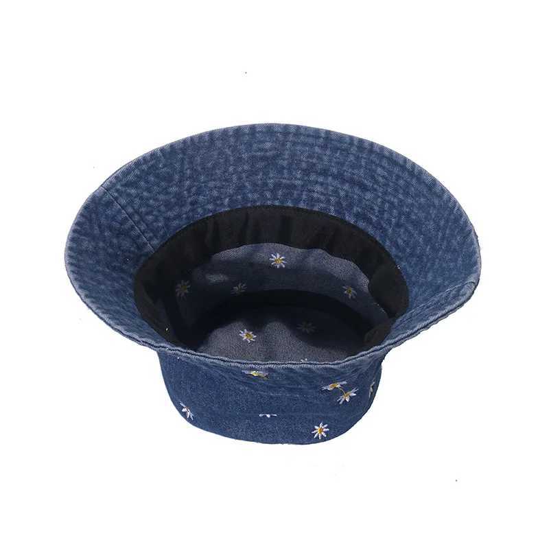 Popular Little Daisy Embroidered Cotton Summer Jeans Bucket Hat Cap For Women Spring Fisherman Hat Outdoor Travel Sunshade Gift Y250707