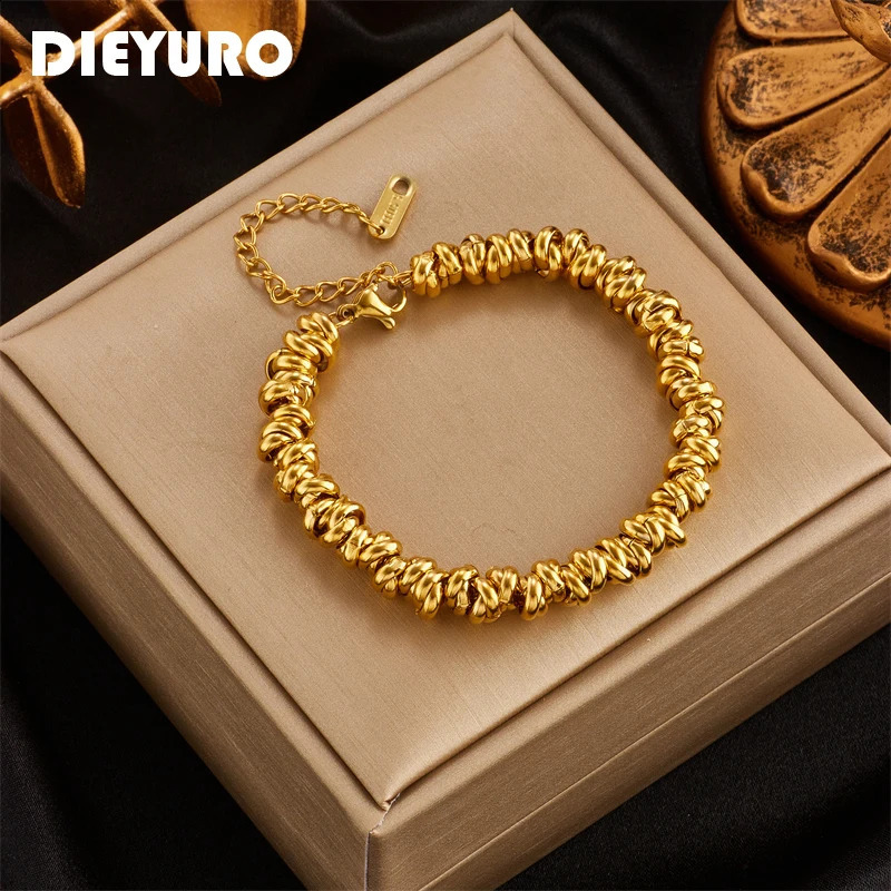 DIEYURO 316L Stainless Steel Gold Color Annularity Bracelet For Women y ner Fashion Girls Body Jewelry Gifts 250707