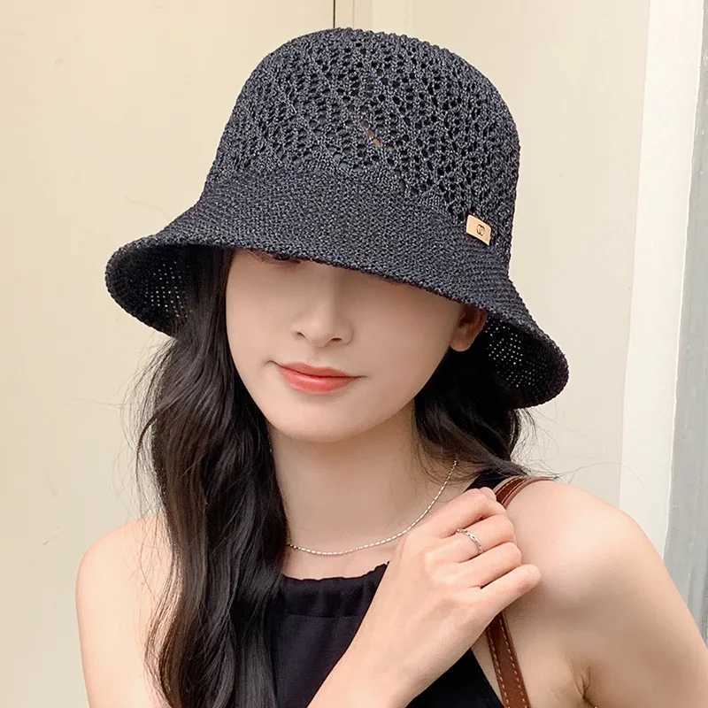 Female Spring Sun Protection Hollow Hat Summer Breathable Sun Shield Hat Versatile Fisherman Hat Bucket Hat Y250707