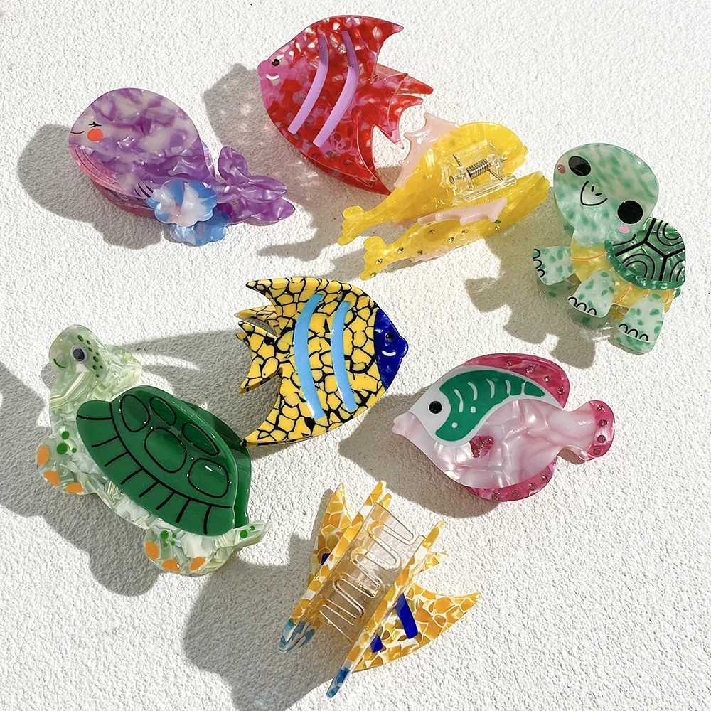 Creative Marine Animal Hair Claw Clip For Women Girls Acetate Turtle Whale Tropical Fish Non-slip Ponytail Barrettes Accessories Y250707