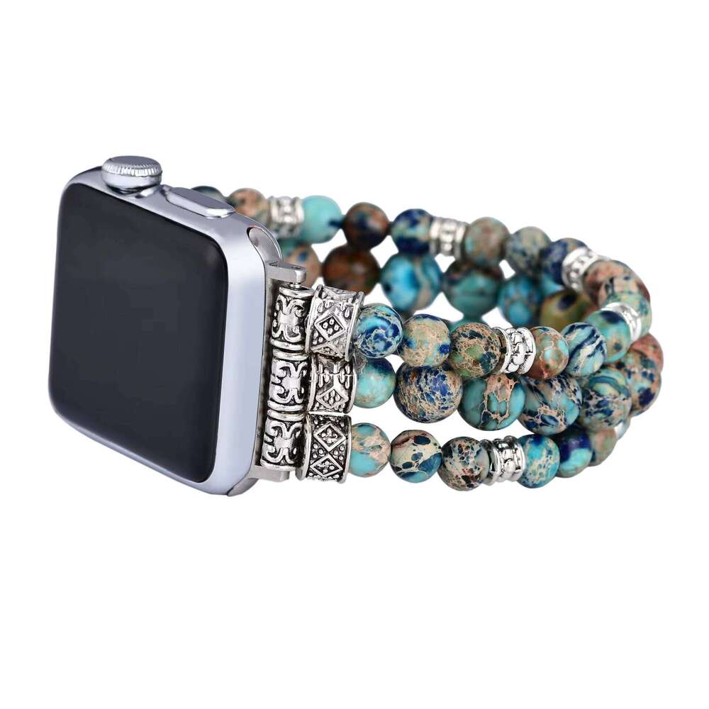 Popular Handmade Accessories Blue Imperial iWatch with Bohemian Elastic Cord Stone Strap