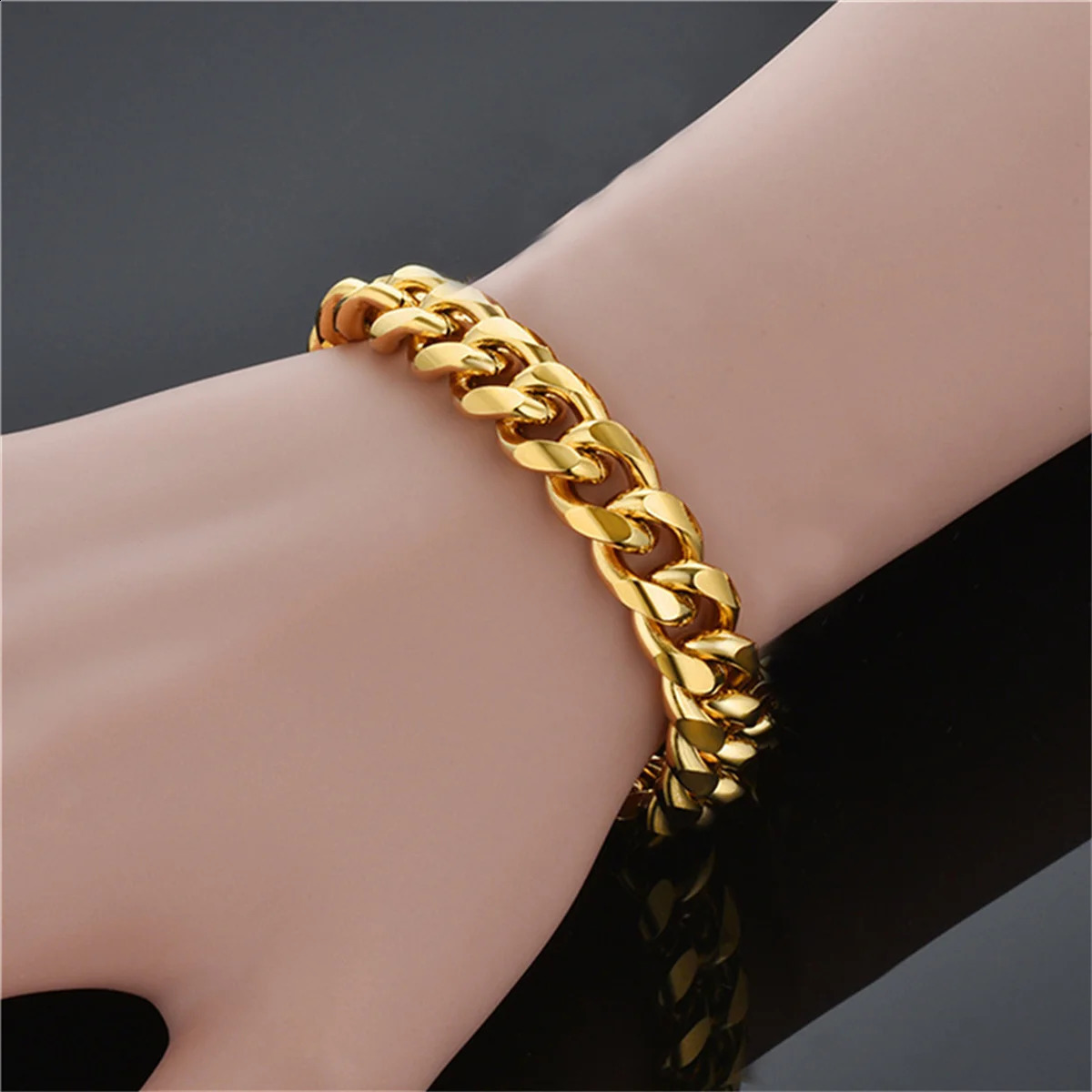 10mm Punk Miami Cuban Link Chain Bracelet for Men Gold Silver Color Stainless Steel Heavy Hand Chains Mens Jewelry Gift 250707