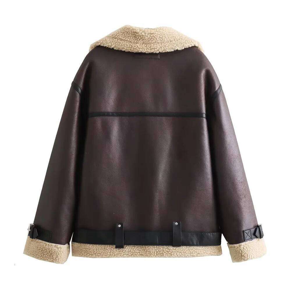 PB&ZA early autumn new women's casual fashion versatile belt plush collar double-sided jacket coat