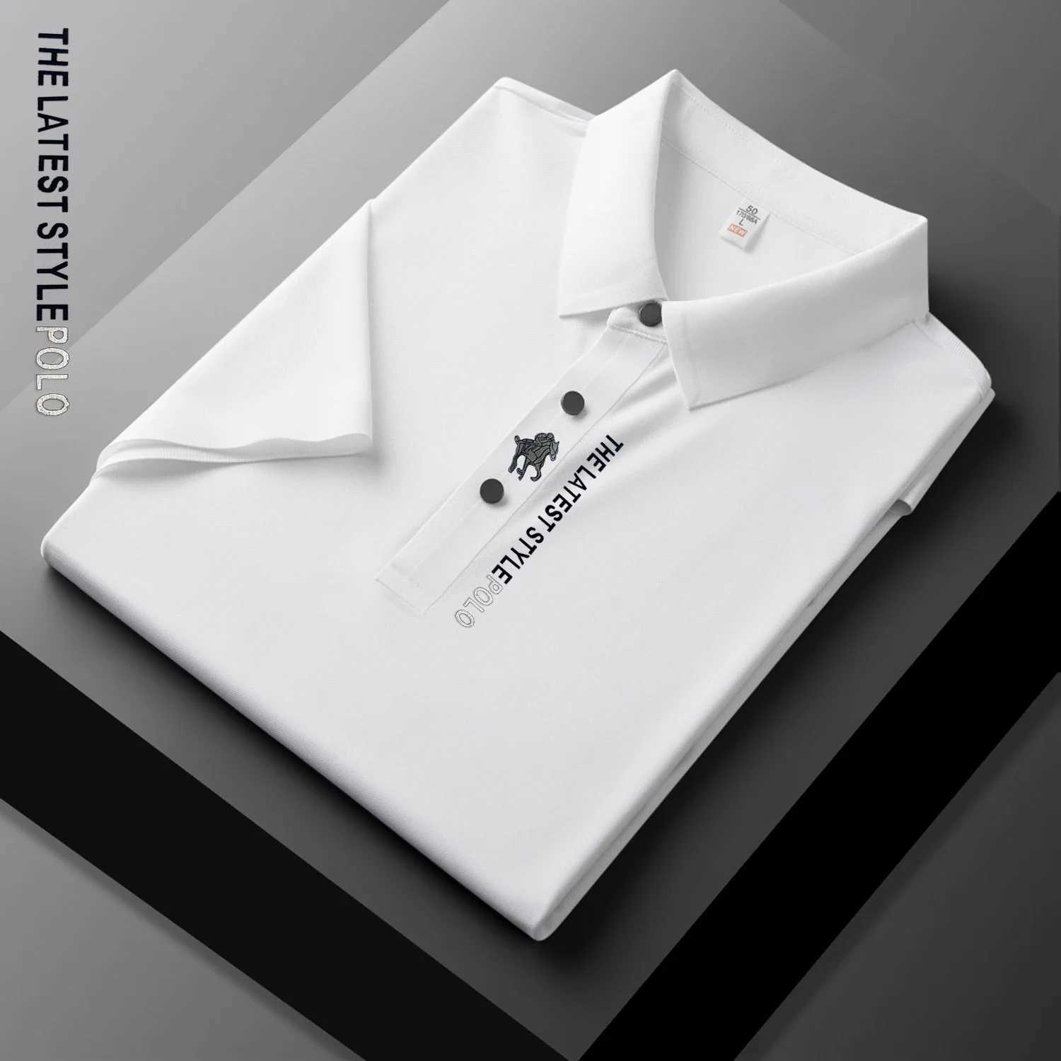 Ice Silk Polo Shirt Short Sleeved Letter Printing T-shirt New 2024 Summer Mens Clothing High-grade Shirts Y250707 Y250707