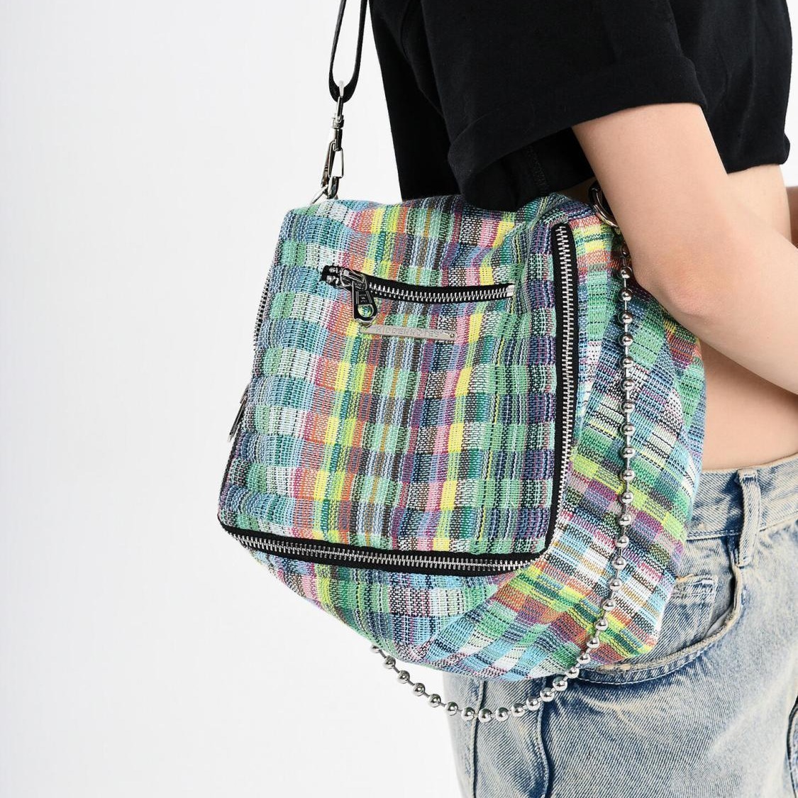 designer Summer New Colorful Plaid Dice Bag Handheld Large Capacity Checkered Contrast Linen Shoulder Underarm Bag