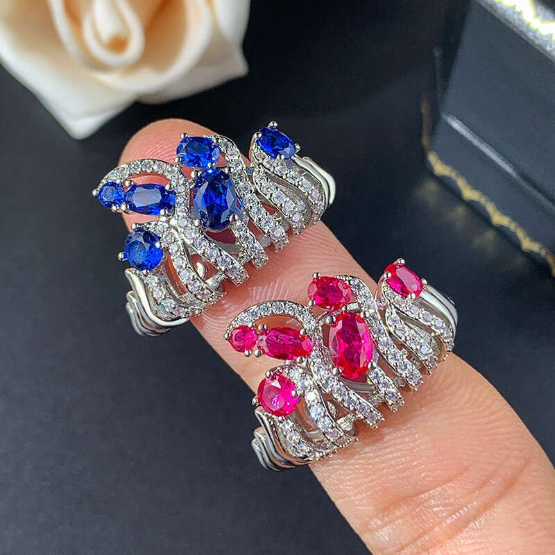 New Jewelry Ring Crown Design Purple Changing Blue Red Corundum Light Luxury High-End Women's Wholesale 9Ea