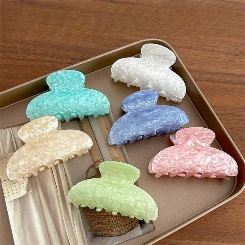 8CM Marble Pattern Acrylic Hair Claw Geometric Claw Clips Korean Trendy Hair Clips for Women Girls Hair Accessories Y250707