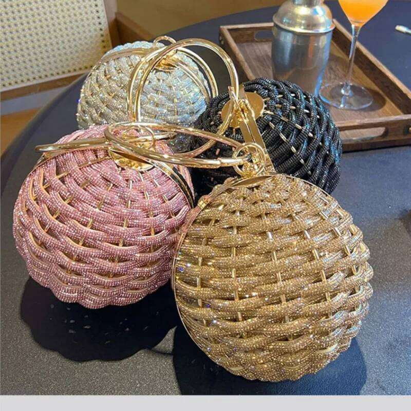 Designer bag 99 Ball Shape Evening Women Handbag Glitter Rhinestone Woven Knitted Purse Elegant Wedding Prom Party Clutch Shoulder Bag