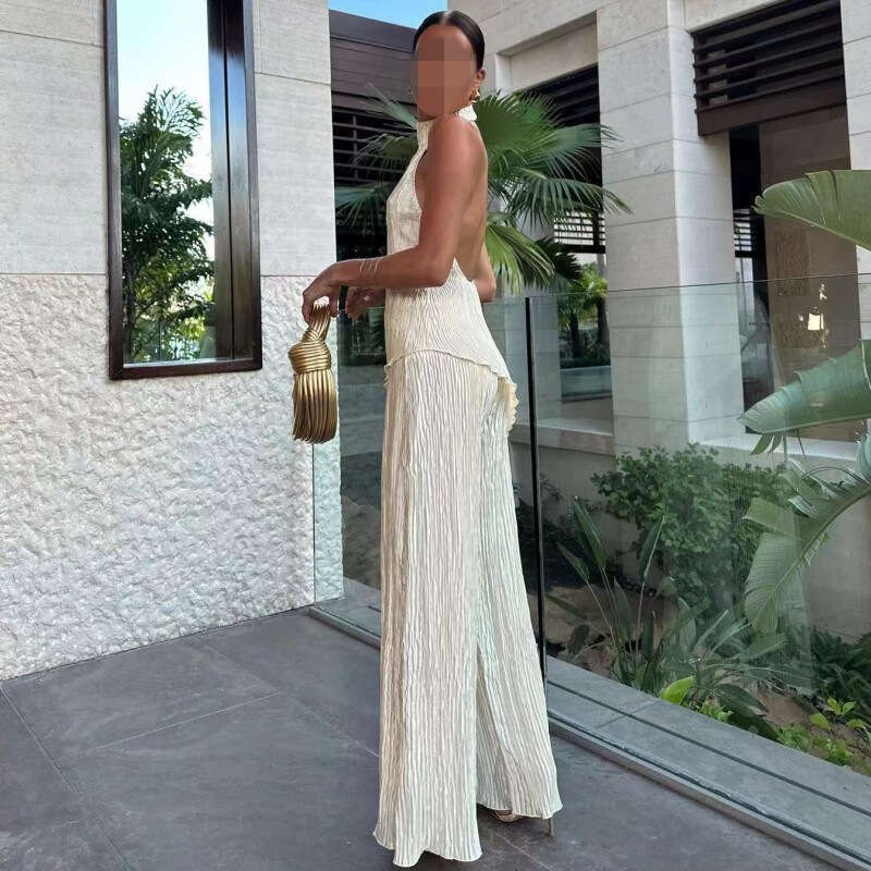 Fashion Women's Irregular Top Casual Wide-Leg Elegant Sexy Long Pants Set For Women B5