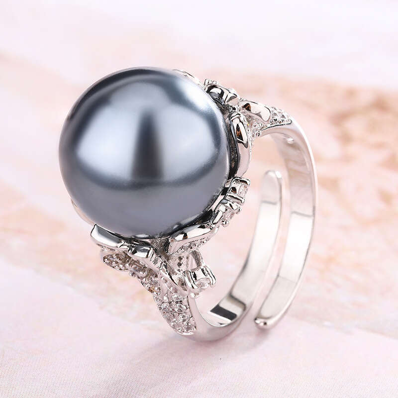 New Pearl South Sea Australian White Gray Adjustable Open Ring Fashion Commuter Women 048