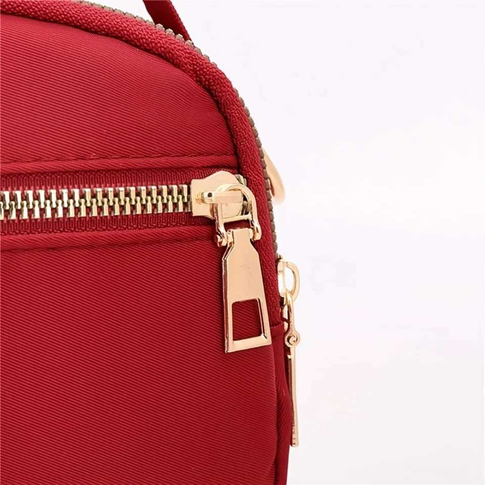 Solid Color Mini Shoulder Bag Multi-Layer Zipper Crossbody Portable Top Handle Handbag
