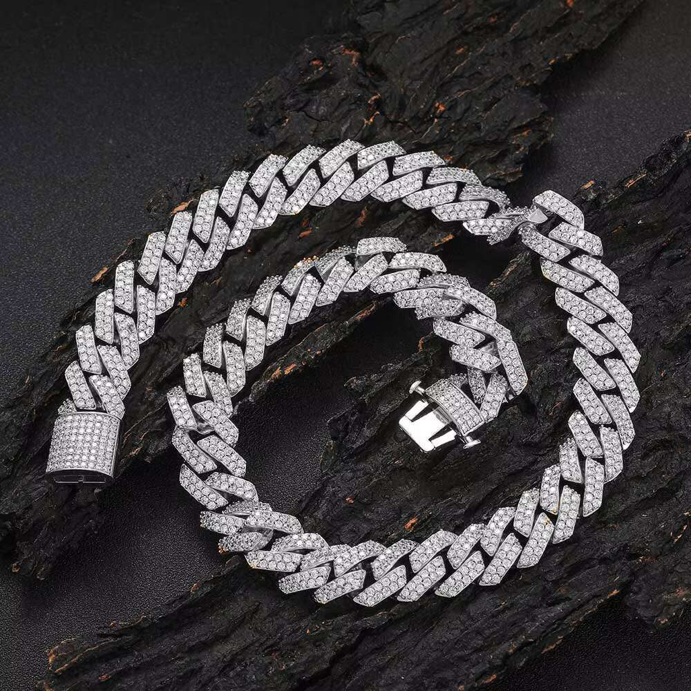 Hip Hop Jewelry 15MM Gold Plated Iced Out Chain Necklaces Elastic Buckle Miami Prong Cuban Link Necklace for Men Women
