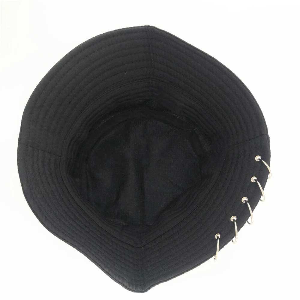 XaYbZc Solid Color Iron Pin Rings Personality Bucket Hat For Unisex Women Men Cotton Fishermen Cap Factory Sells Directly Y250707