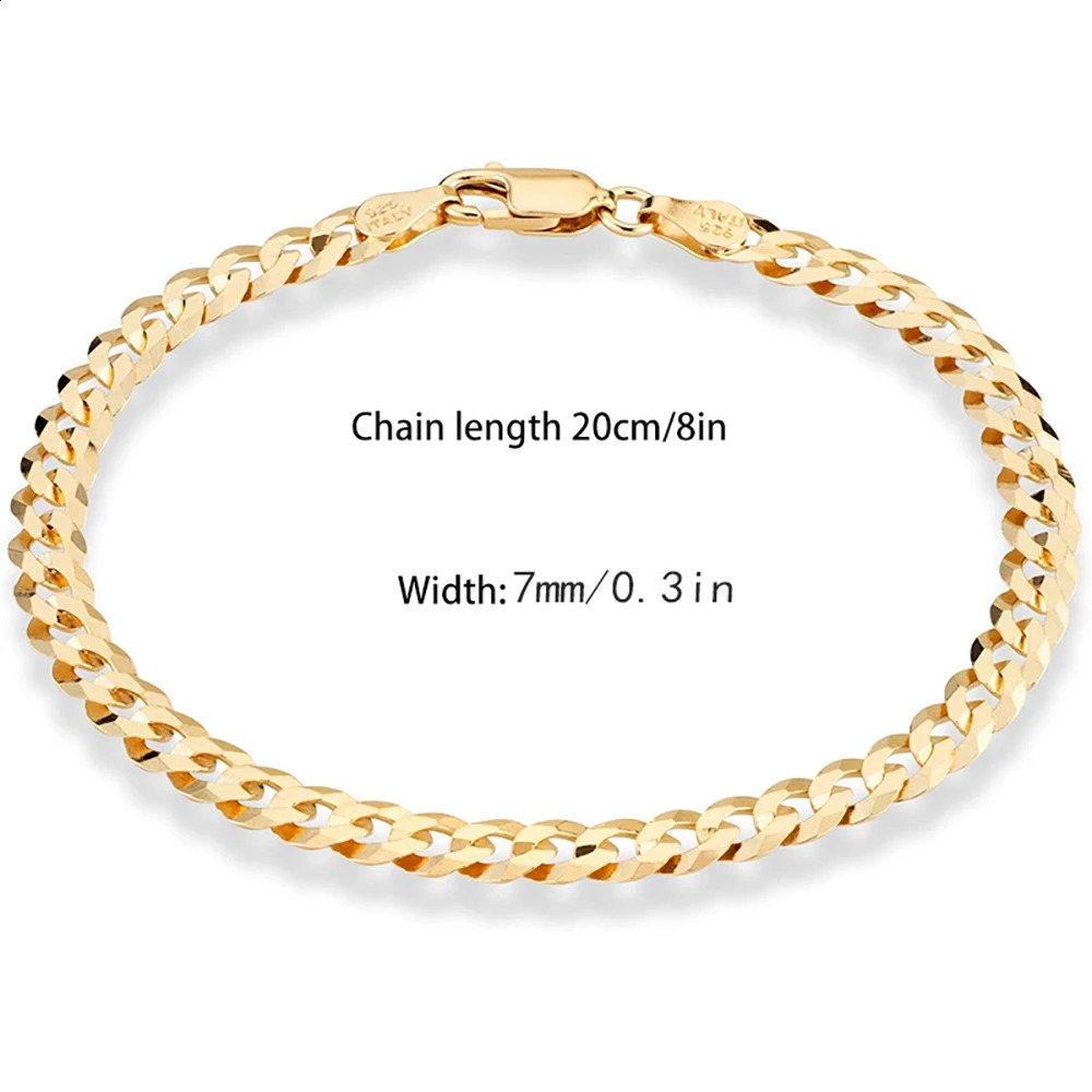 14K Gold Plated 57mm Locomotive Men Punk Rock Curb Cuban Link Chain 925 Sterling Silver Bracelet for Women Biker Jewelry Gift 250707