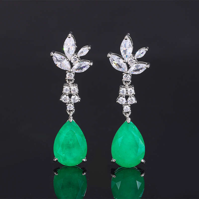 Paraiba Blue Sapphire Jewelry Live Simulation Red Long Emerald Earrings 630